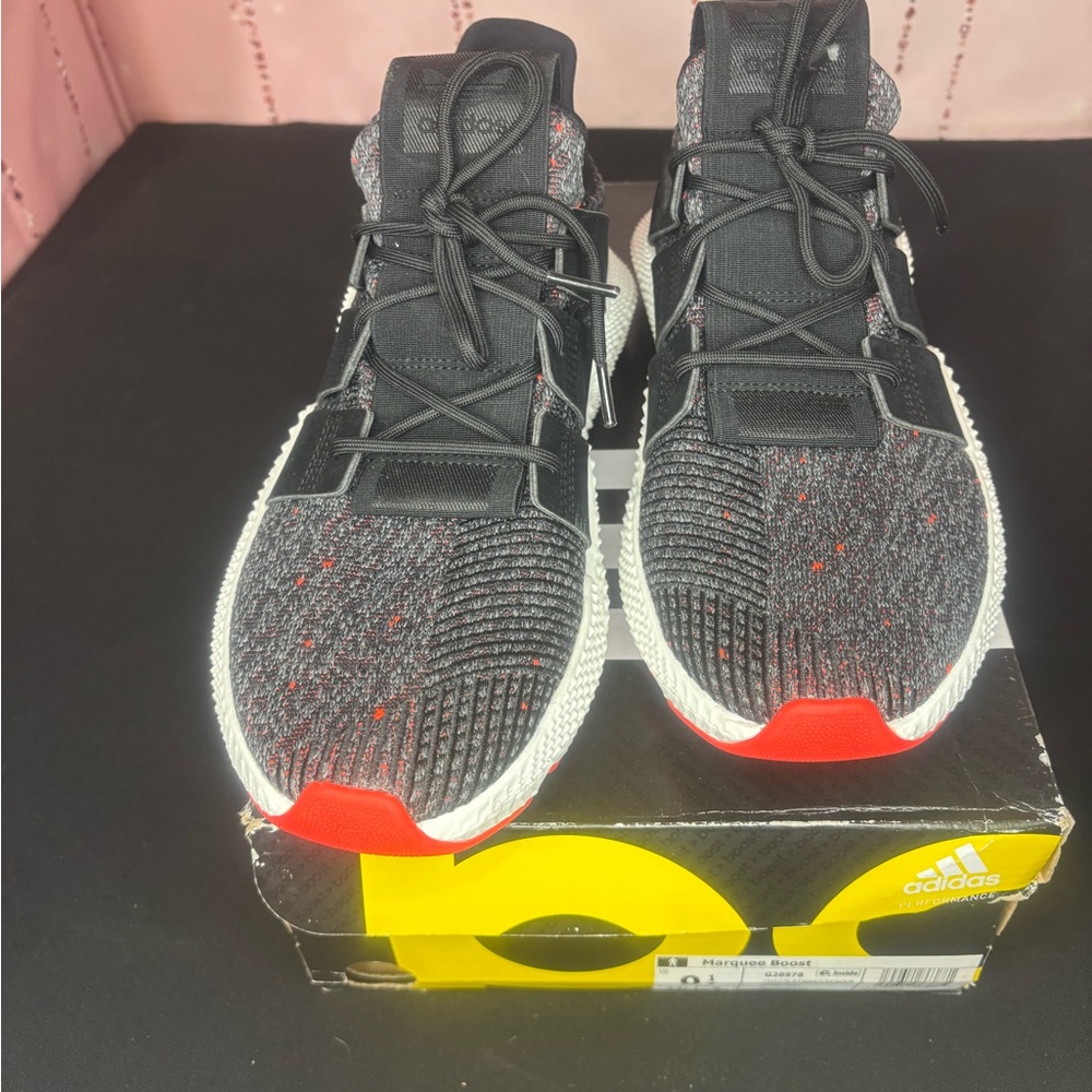 Adidas   Prophere '
Black and White Sneakers with Red